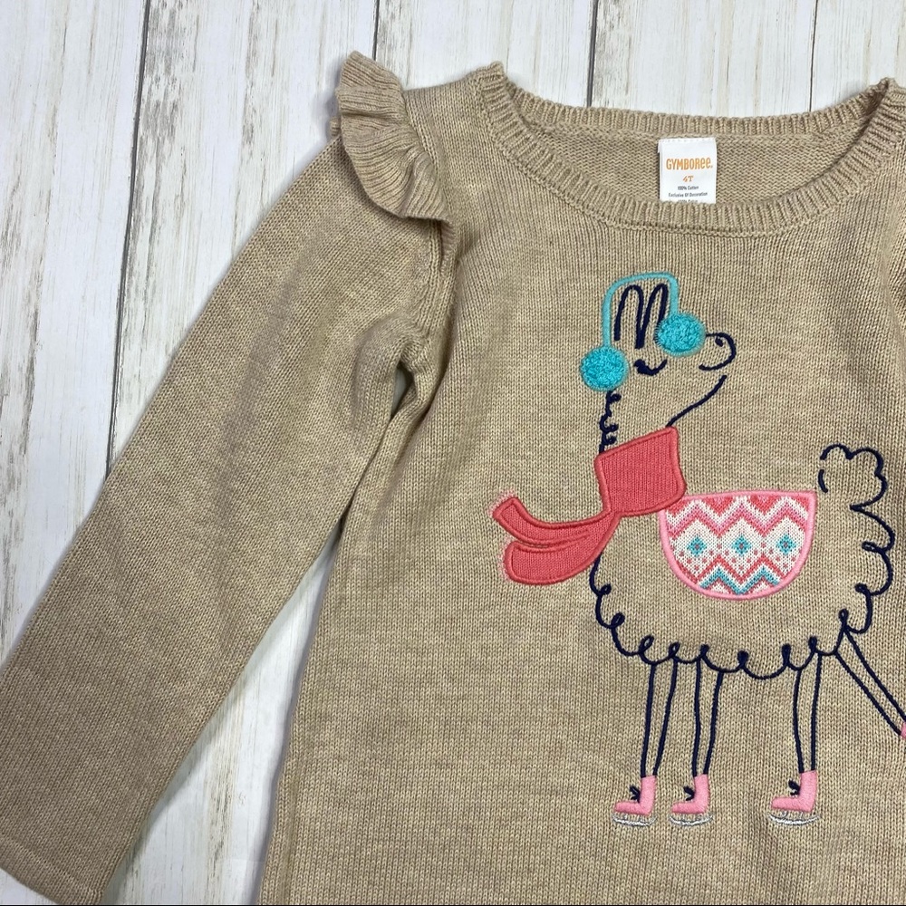 Gymboree Tan Llama Skating Embroidered Sweater Dress - Picture 2 of 4